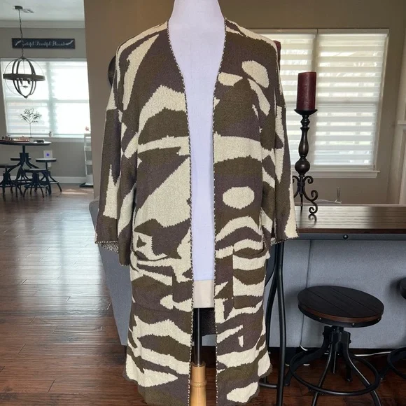 Miss Me Blend In Camo Kimono Oversized Cardigan Sweater S Long Duster Open Front - Picture 4 of 12